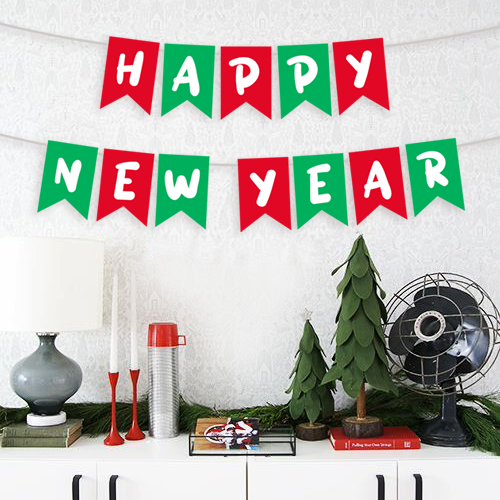 Новорічна гірлянда з прапорців Happy New Year червоно-зелена (N-200) N-200 фото