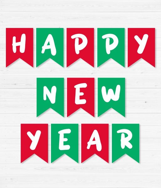 Новогодняя гирлянда из флажков "Happy New Year" красно-зеленая (N-200) N-200 фото