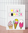 Постер для украшения праздника с морожеными "Hello Summer" 2 размера (041925)