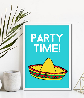 Постер для мексиканської вечірки "Party Time!" 2 розміри (p-16) p-16 фото