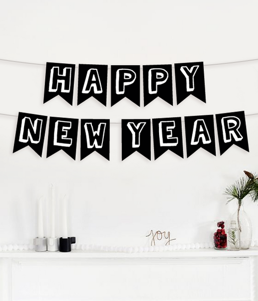 Новогодняя гирлянда из флажков "Happy New Year" черно-белая (N-103) N-103 фото