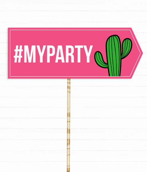 Табличка для фотосесії "#MyParty" з кактусом (03179) 03179 фото