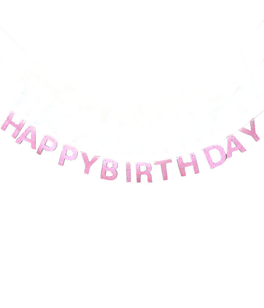 Бумажная гирлянда с глиттерными буквами "Happy Birthday" розовая (M40160) M40160 фото