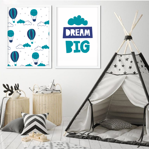 Набір із двох постерів для дитячої кімнати хлопчика "DREAM BIG" 2 розміри (01792) 01792 фото