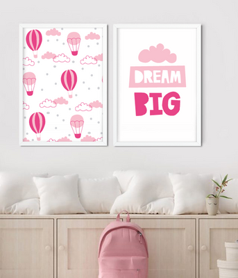 Набор из двух постеров для детской комнаты девочки "DREAM BIG" 2 размера (01798) 01798 фото