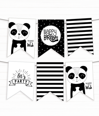 Бумажная гирлянда с пандой на день рождения (12 флажков) 50-61 фото