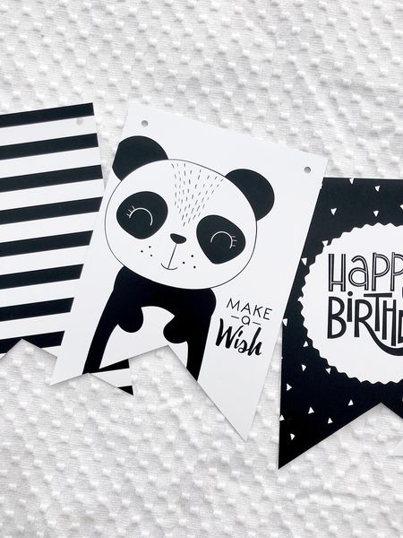 Бумажная гирлянда с пандой на день рождения (12 флажков) 50-61 фото