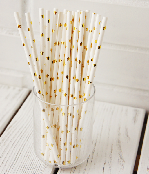 Бумажные трубочки "Gold white stars" (10 шт.) straws-15 фото