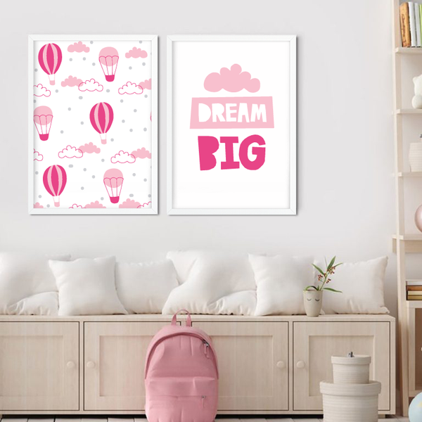 Набір із двох постерів для дитячої кімнати дівчинки "DREAM BIG" 2 розміри (01798) 01798 фото