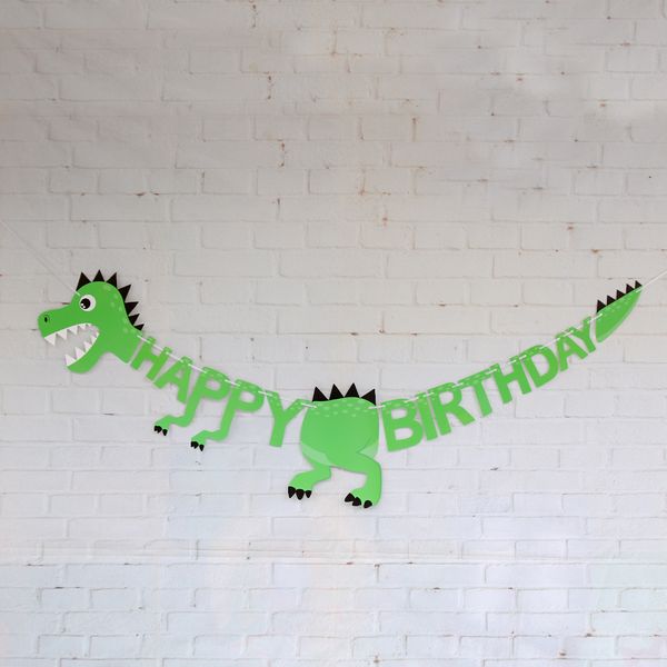 Бумажная гирлянда c динозавром "Happy Birthday" (02280) 02280 фото