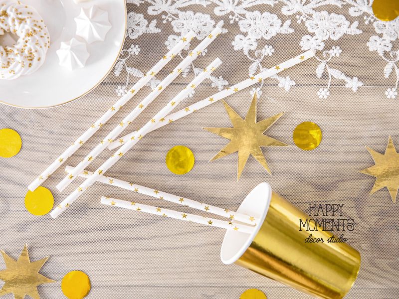 Бумажные трубочки "Gold white stars" (10 шт.) straws-15 фото