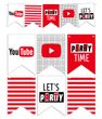 Бумажная гирлянда "YouTube Party" 12 флажков (Y51)