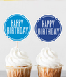 Топперы для капкейков "Happy Birthday" синие 10 шт (02349)