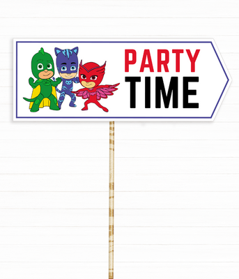 Фотобутафория-табличка "Party Time!" в стиле мультика Герои в масках (PJ8017) PJ8017 фото