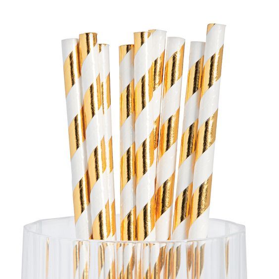Паперові трубочки "Gold white stripes" (10 шт.) straws-27 фото