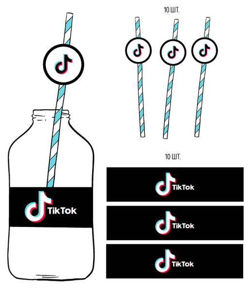 Набор наклеек на бутылки и трубочек "TIK TOK" (T105) T105 фото