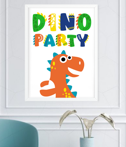 Постер для дитячого свята з динозаврами "DINO PARTY" 2 розміри без рамки (04077) 04077 фото