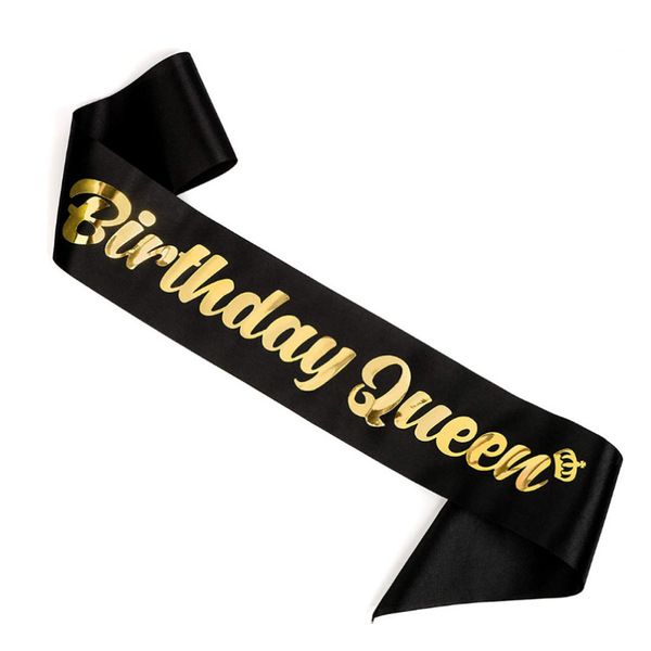 Стрічка через плече на день народження Birthday Queen чорно-золота (H-502) H-502 (1) фото