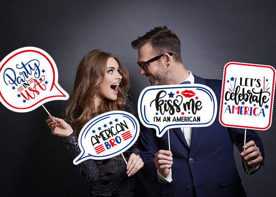 Фотобутафория для американской вечеринки - табличка "KISS ME I AM AMERICAN" (09018) 09018 фото
