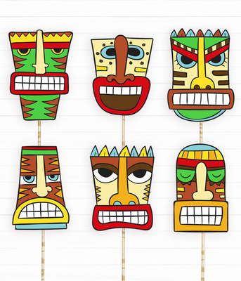 Набір фотобутафорії для гавайської вечірки "Tiki Masks" (6 шт.) 03469 фото
