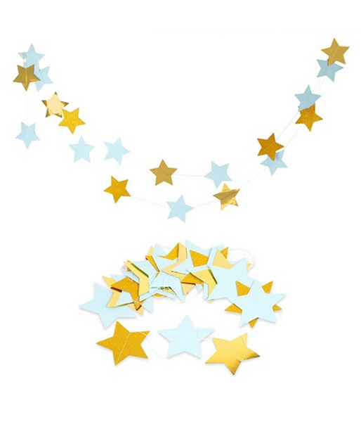 Бумажная гирлянда "Голубые и золотые звезды" (2 метра) 40-1911 фото