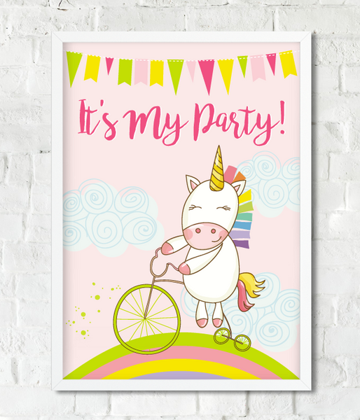 Постер для праздника с единорожкой "It's my party" 2 размера (03406) 03406 фото