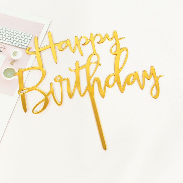 Топпер для торта "Happy birthday" золотой (T-200) T-200 фото