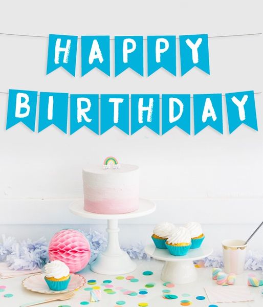 Паперова гірлянда "Happy Birthday!" блакитна з креативними літерами (02917) 02917 фото
