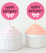 Топпери для капкейків "Happy Birthday" рожеві з бантиками 10 шт (03154) 03154 фото 1