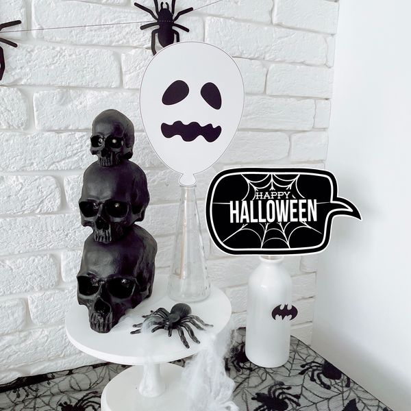 Табличка для фотосесії на Хелловін "Happy Halloween" чорно-біла (H-83) H-83 фото