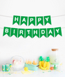 Гірлянда із прапорців "Happy Birthday!" зелена з білими літерами (04523)