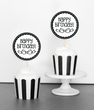 Топперы для капкейков "Happy Birthday" черно-белые 10 шт (02356)