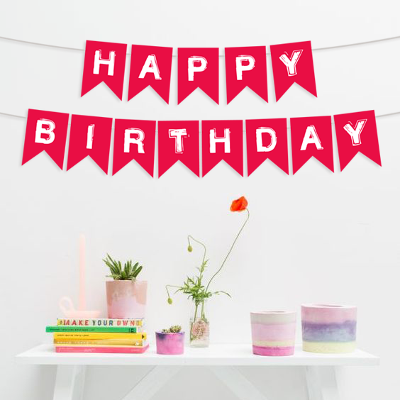 Гирлянда из флажков "Happy Birthday!" красная с белыми буквами (04520) 04520 фото