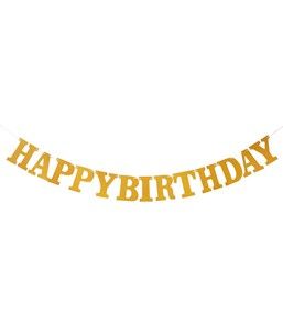 Гірлянда-літери на день народження "Happy Birthday" золота з глітером 2 м (40-150) 40-150 фото