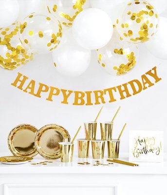 Гірлянда-літери на день народження "Happy Birthday" золота з глітером 2 м (40-150) 40-150 фото