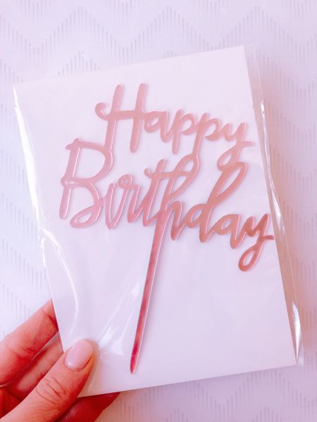Топпер для торта "Happy birthday" рожеве золото (T-115) T-115 фото