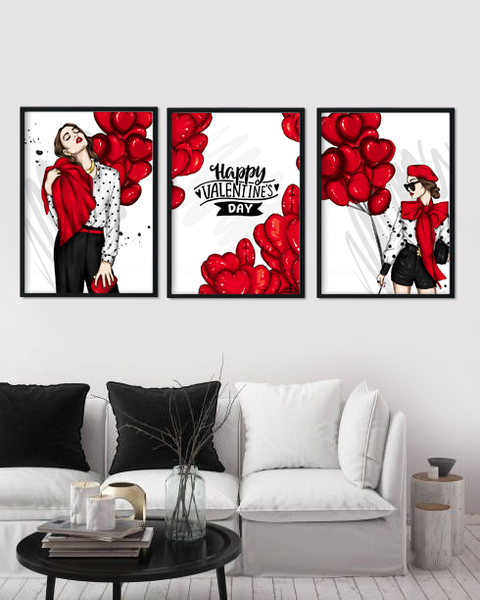 Набор фешн-постеров на день влюбленных "Happy Valentine's day" 3 шт без рамок (2 размера) 04269 фото