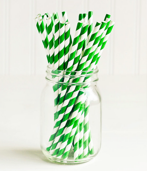 Бумажні трубочки Green white stripes (10 шт.) 02618 фото