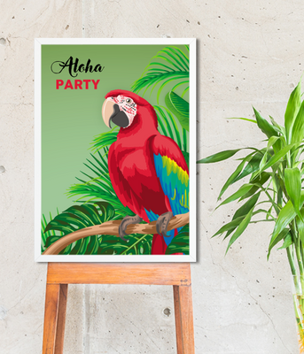 Плакат для гавайської вечірки з папугою Aloha Party (2 розміри) 03444 фото