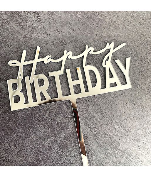 Топпер для торта "Happy birthday" серебряный B-928 фото
