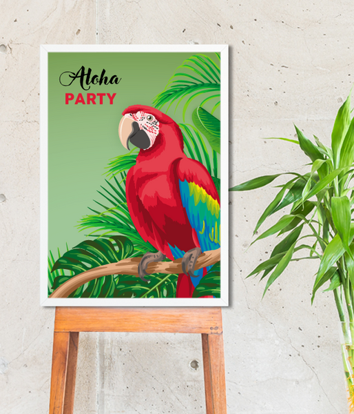 Плакат для гавайської вечірки з папугою Aloha Party (2 розміри) A3_03444 фото
