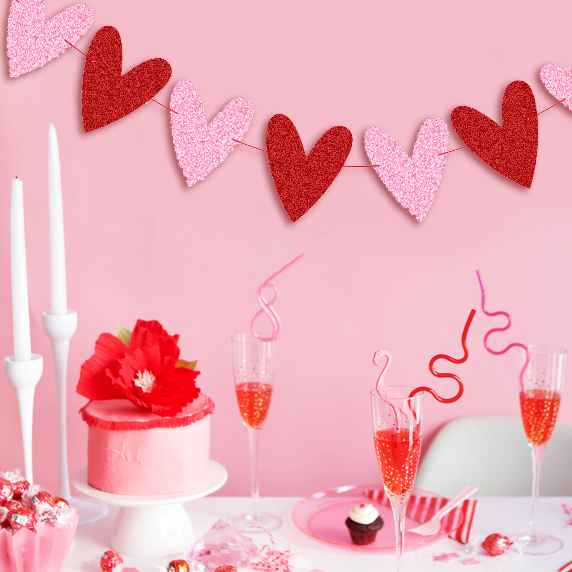 Гирлянда из больших сердец на День Святого Валентина "Red and Pink Hearts" (8 шт.) VD-770 фото