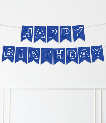 Гирлянда из флажков "Happy Birthday!" синяя со стильными буквами (02874) 02874 фото