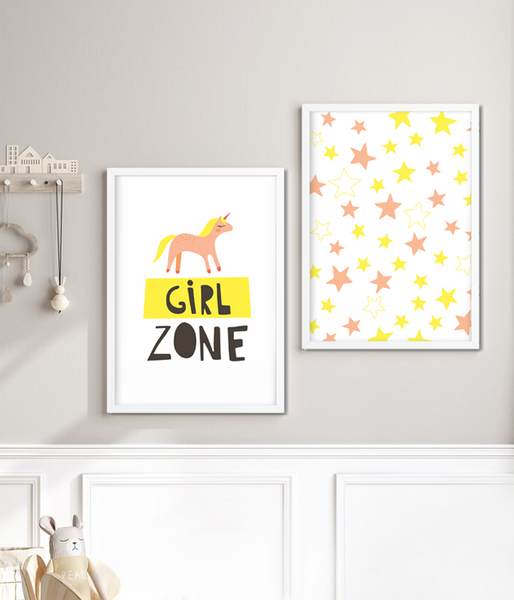 Набір із двох постерів для дитячої кімнати дівчинки "GIRL ZONE" 2 розміри (01795) 01795 (А3) фото