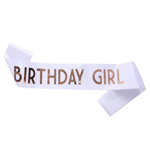 Стрічка через плече на день народження Birthday girl біла-рожеве золото (B-02) B-02 фото