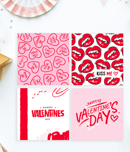 Набір міні-листівок на День Закоханих "Valentine's Day" 4 шт 10х10 см (04297) 04297 фото