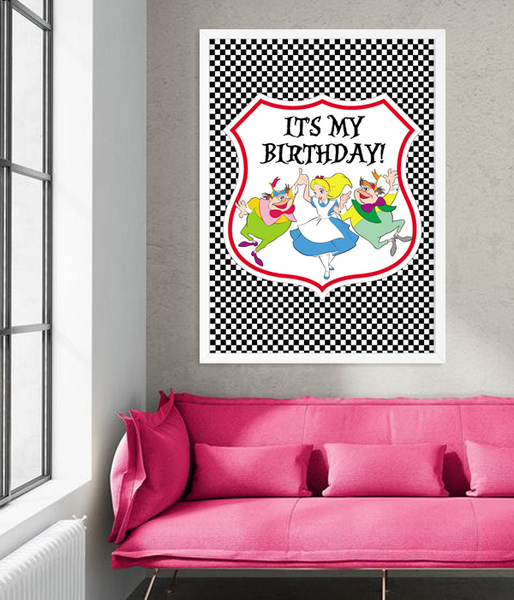 Постер для праздника Алиса в стране чудес "It's My Birthday" 2 размера (01654) 01654 фото