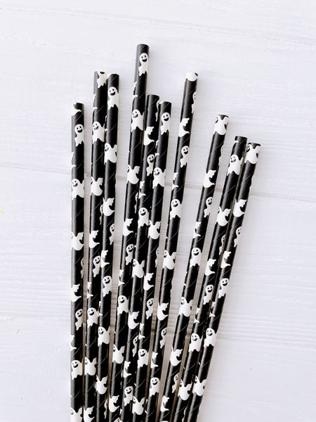 Паперові трубочки чорні з привидами на Хеллоуїн 10 шт (034502) 034502 фото