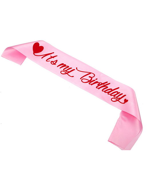Стрічка через плече на день народження It's My Birthday рожева 01280 фото