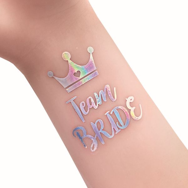 Флеш татуировка на девичник голографическая "Team Bride" с короной (B601) B601 фото